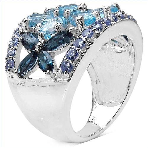6.06 Carat Genuine Blue Topaz, London Blue Topaz & Tanzanite .925 Sterling Silver Ring - Image 3