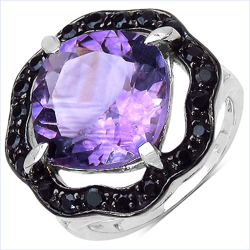 6.09 Carat Genuine Amethyst & Black Spinel .925 Sterling Silver Ring - Image 4
