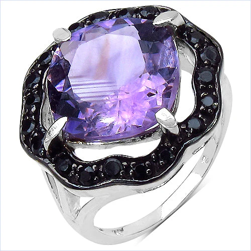 6.09 Carat Genuine Amethyst & Black Spinel .925 Sterling Silver Ring - Image 5
