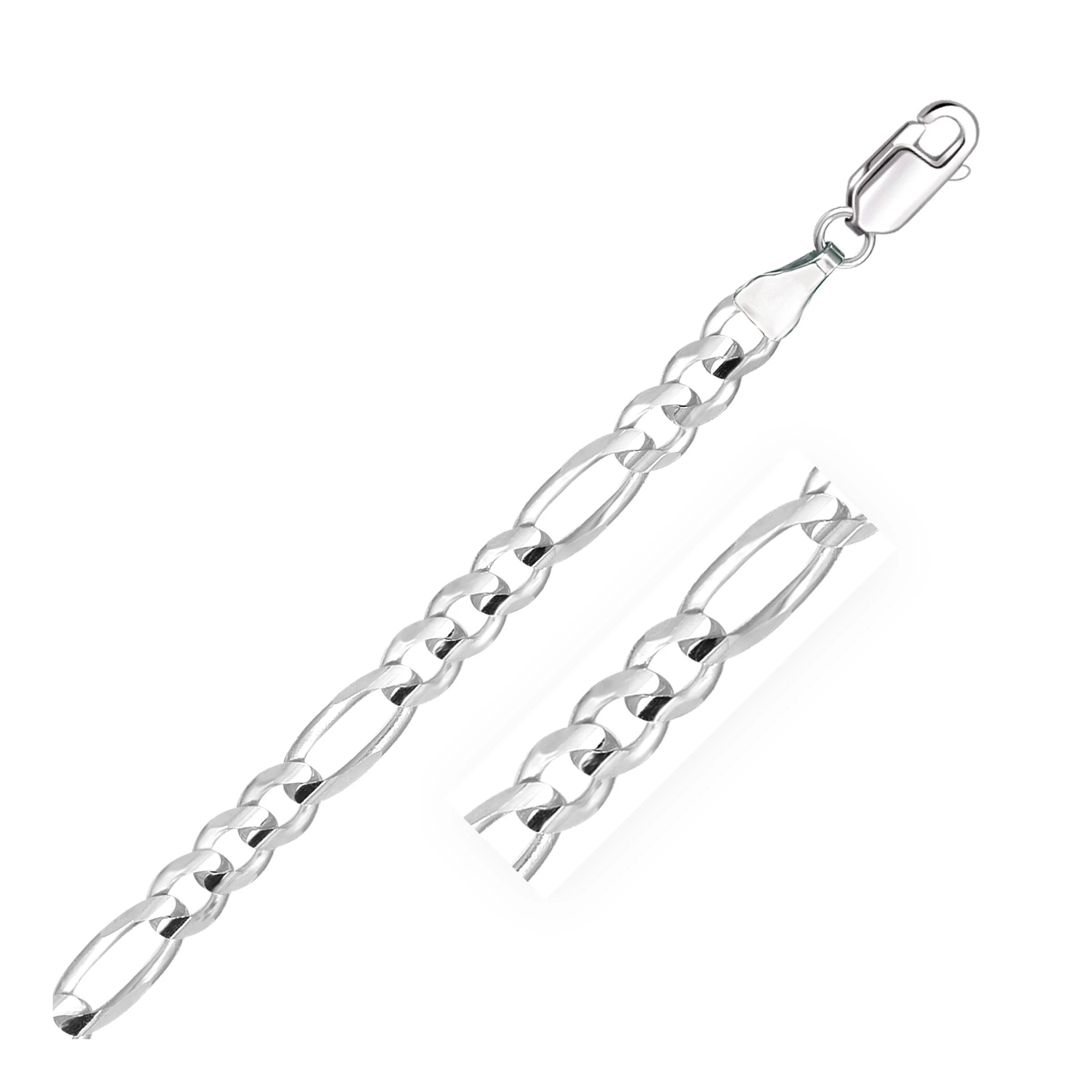 6.0mm 14k White Gold Solid Figaro Bracelet - Image 4