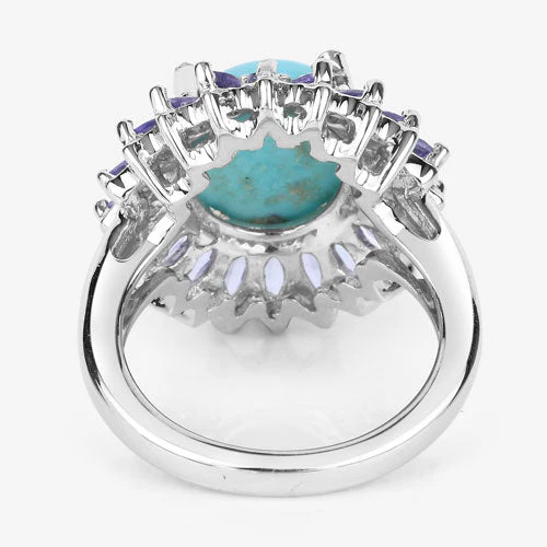 6.10 Carat Genuine Larimar and Tanzanite .925 Sterling Silver Ring - Image 10