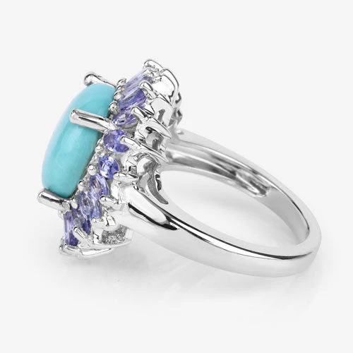 6.10 Carat Genuine Larimar and Tanzanite .925 Sterling Silver Ring - Image 11