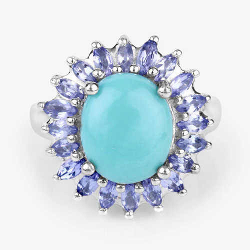 6.10 Carat Genuine Larimar and Tanzanite .925 Sterling Silver Ring - Image 12