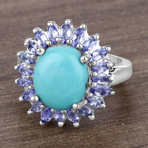 6.10 Carat Genuine Larimar and Tanzanite .925 Sterling Silver Ring - Image 13