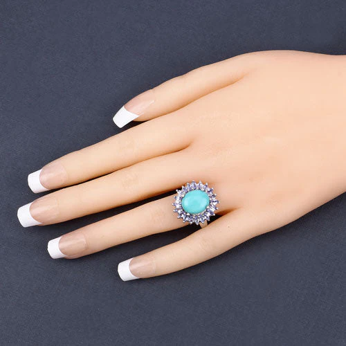 6.10 Carat Genuine Larimar and Tanzanite .925 Sterling Silver Ring - Image 14