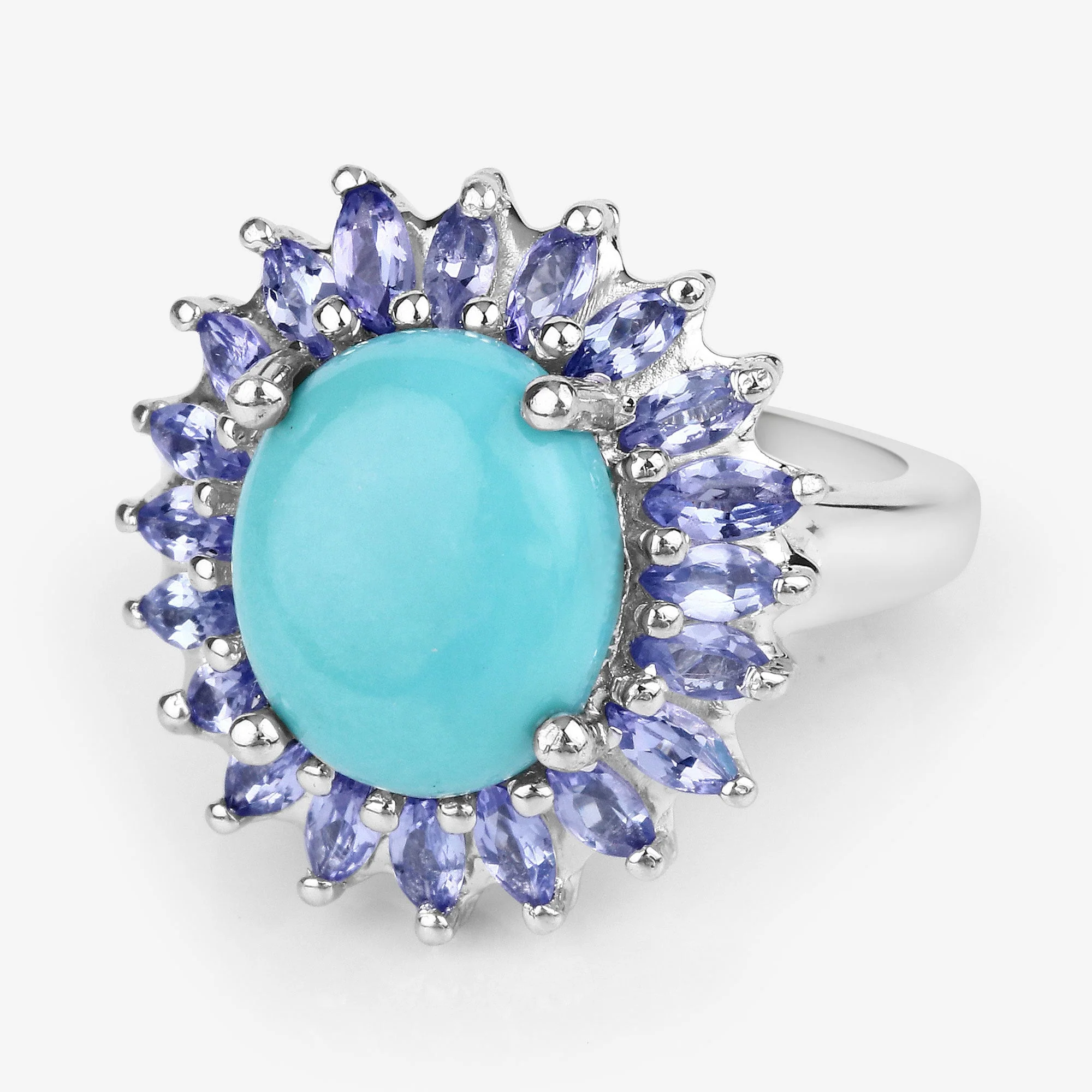 6.10 Carat Genuine Larimar and Tanzanite .925 Sterling Silver Ring - Image 4
