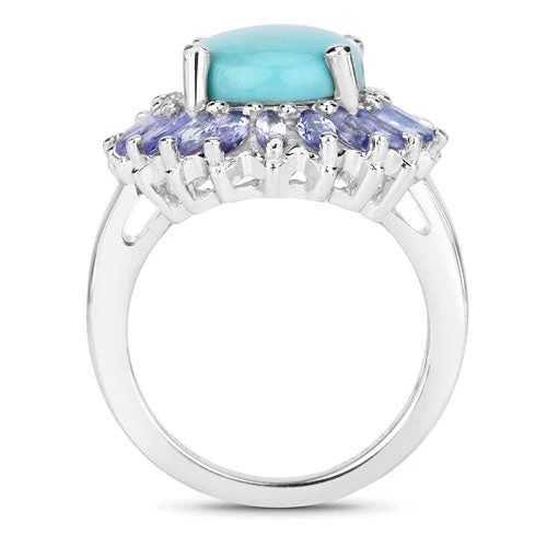 6.10 Carat Genuine Larimar and Tanzanite .925 Sterling Silver Ring - Image 6