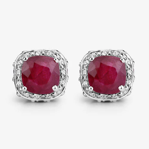 6.12 Carat Dyed Ruby, Ruby and White Topaz .925 Sterling Silver Earrings - Image 8