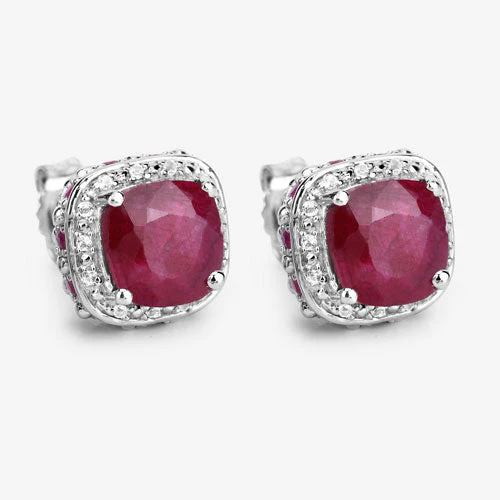 6.12 Carat Dyed Ruby, Ruby and White Topaz .925 Sterling Silver Earrings - Image 9