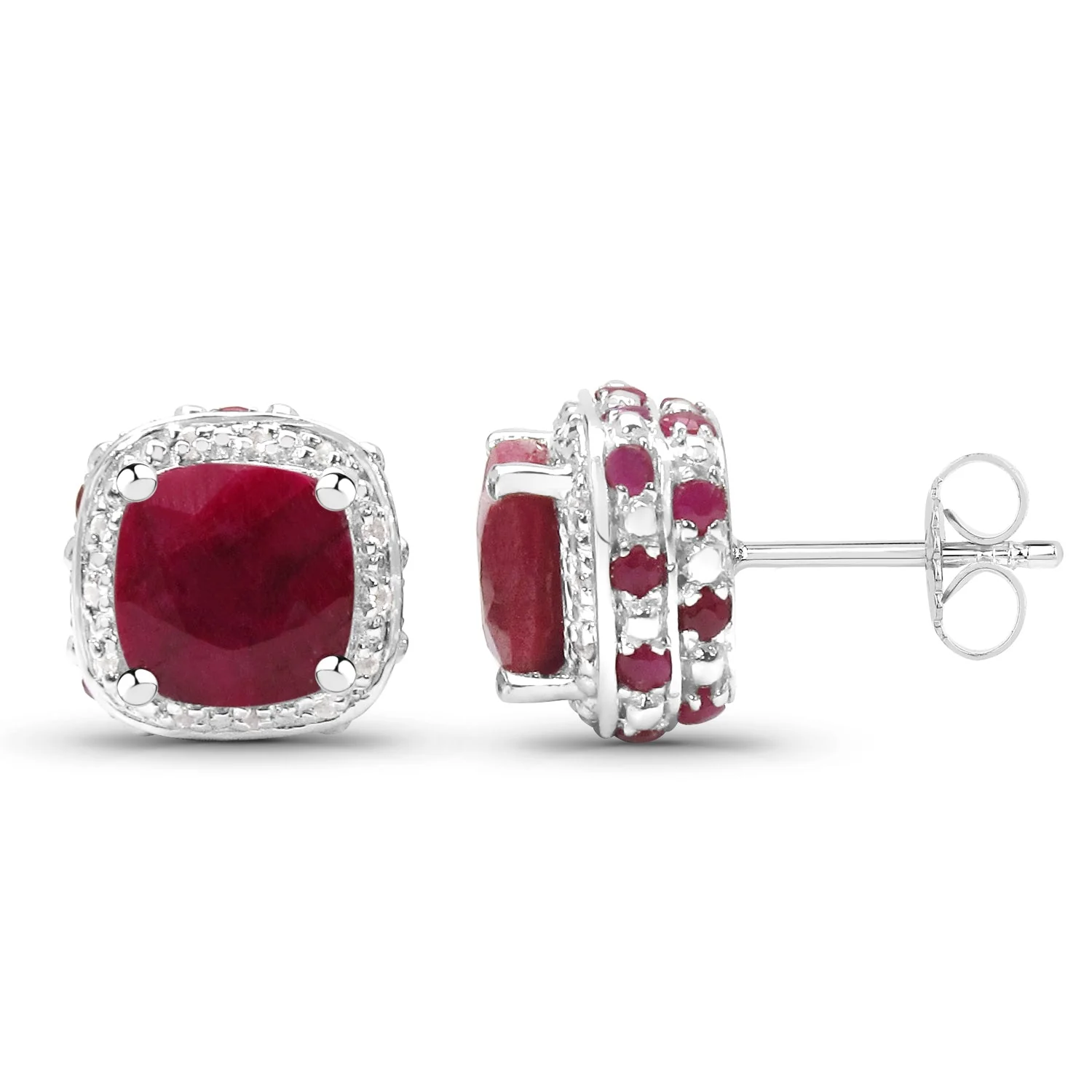 6.12 Carat Dyed Ruby, Ruby and White Topaz .925 Sterling Silver Earrings - Image 2