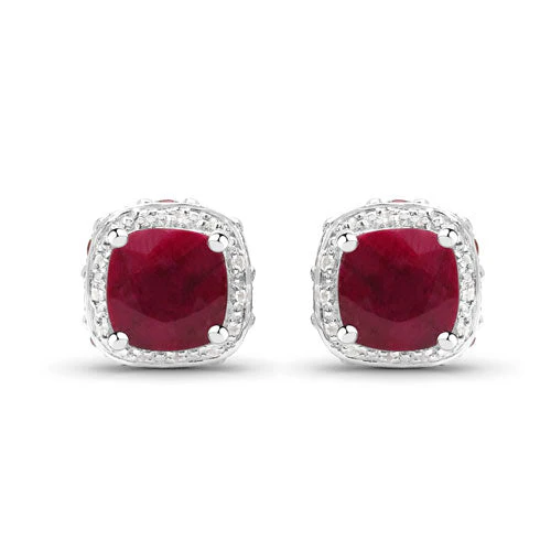 6.12 Carat Dyed Ruby, Ruby and White Topaz .925 Sterling Silver Earrings - Image 4