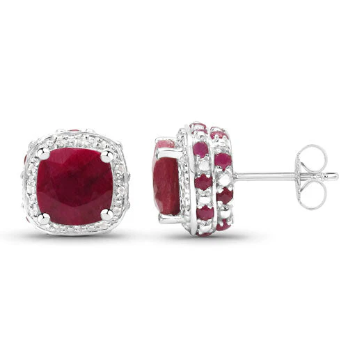 6.12 Carat Dyed Ruby, Ruby and White Topaz .925 Sterling Silver Earrings - Image 5