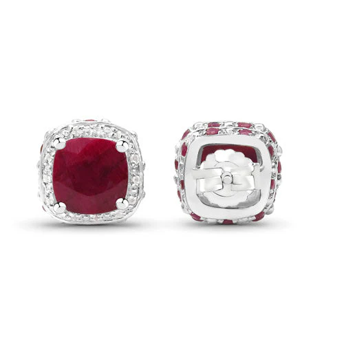 6.12 Carat Dyed Ruby, Ruby and White Topaz .925 Sterling Silver Earrings - Image 6