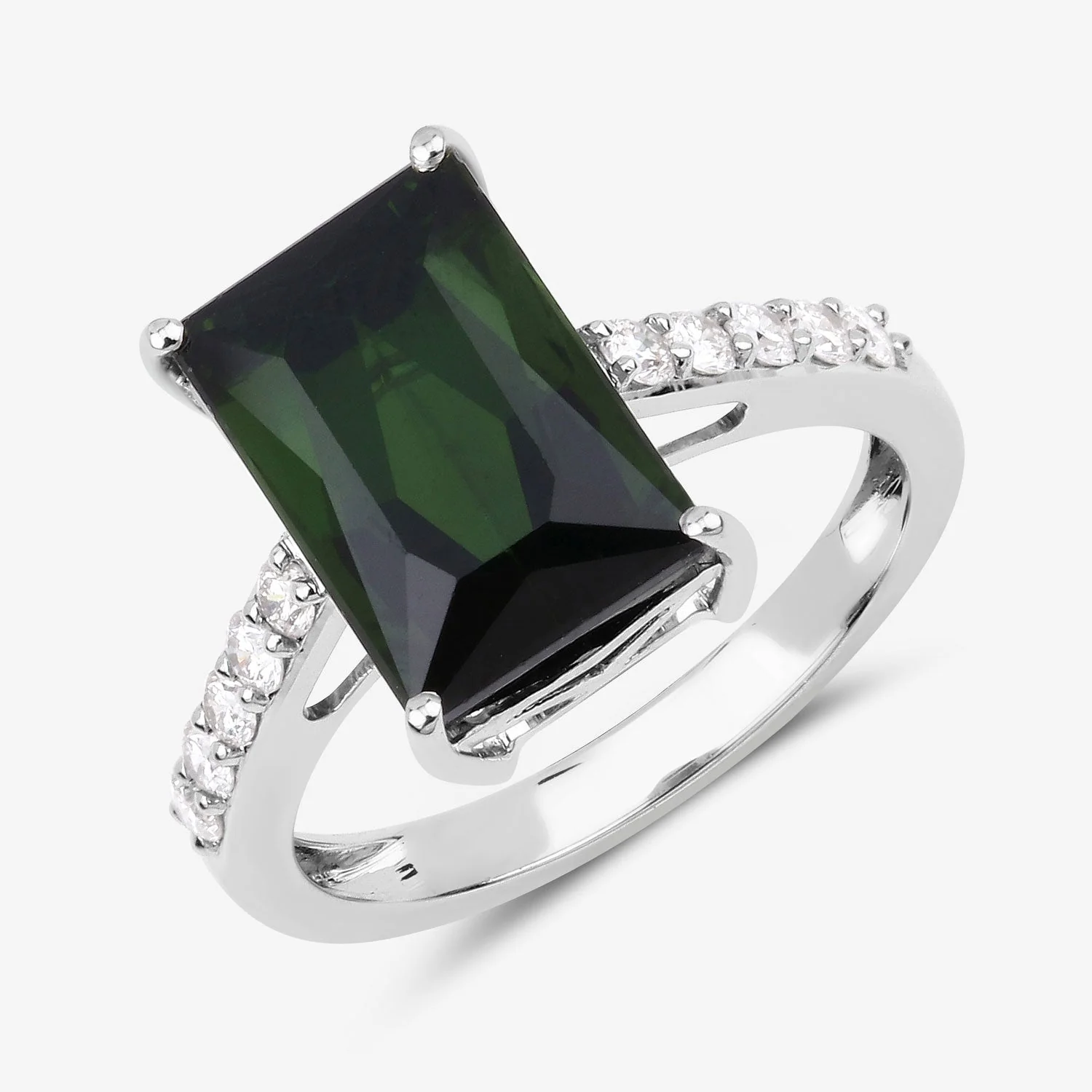 6.16 Carat Genuine Green Tourmaline and White Diamond 14K White Gold Ring - Image 4