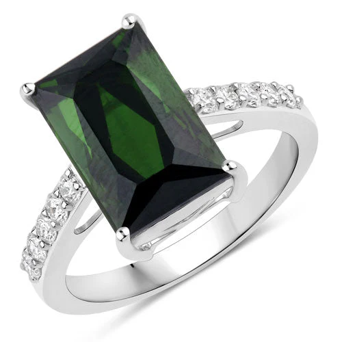 6.16 Carat Genuine Green Tourmaline and White Diamond 14K White Gold Ring - Image 5