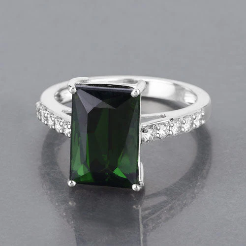 6.16 Carat Genuine Green Tourmaline and White Diamond 14K White Gold Ring - Image 8