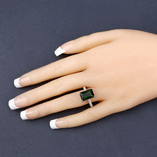 6.16 Carat Genuine Green Tourmaline and White Diamond 14K White Gold Ring - Image 9