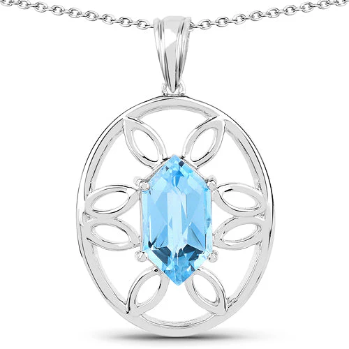 6.17 Carat Genuine Swiss Blue Topaz .925 Sterling Silver Pendant - Image 3