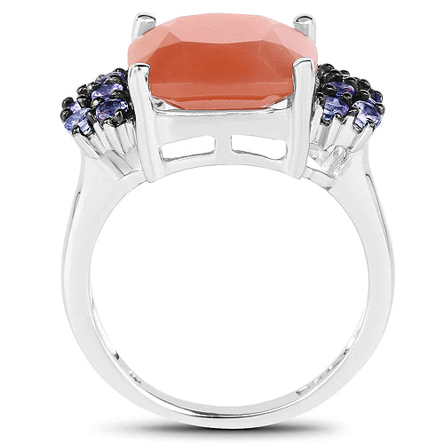 6.18 Carat Genuine Peach Moonstone and Tanzanite .925 Sterling Silver Ring - Image 5