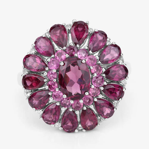 6.19 Carat Genuine Rhodolite and White Topaz .925 Sterling Silver Ring - Image 12