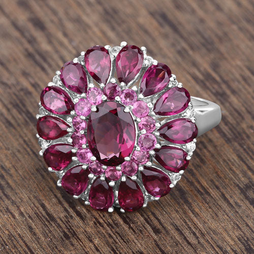 6.19 Carat Genuine Rhodolite and White Topaz .925 Sterling Silver Ring - Image 13