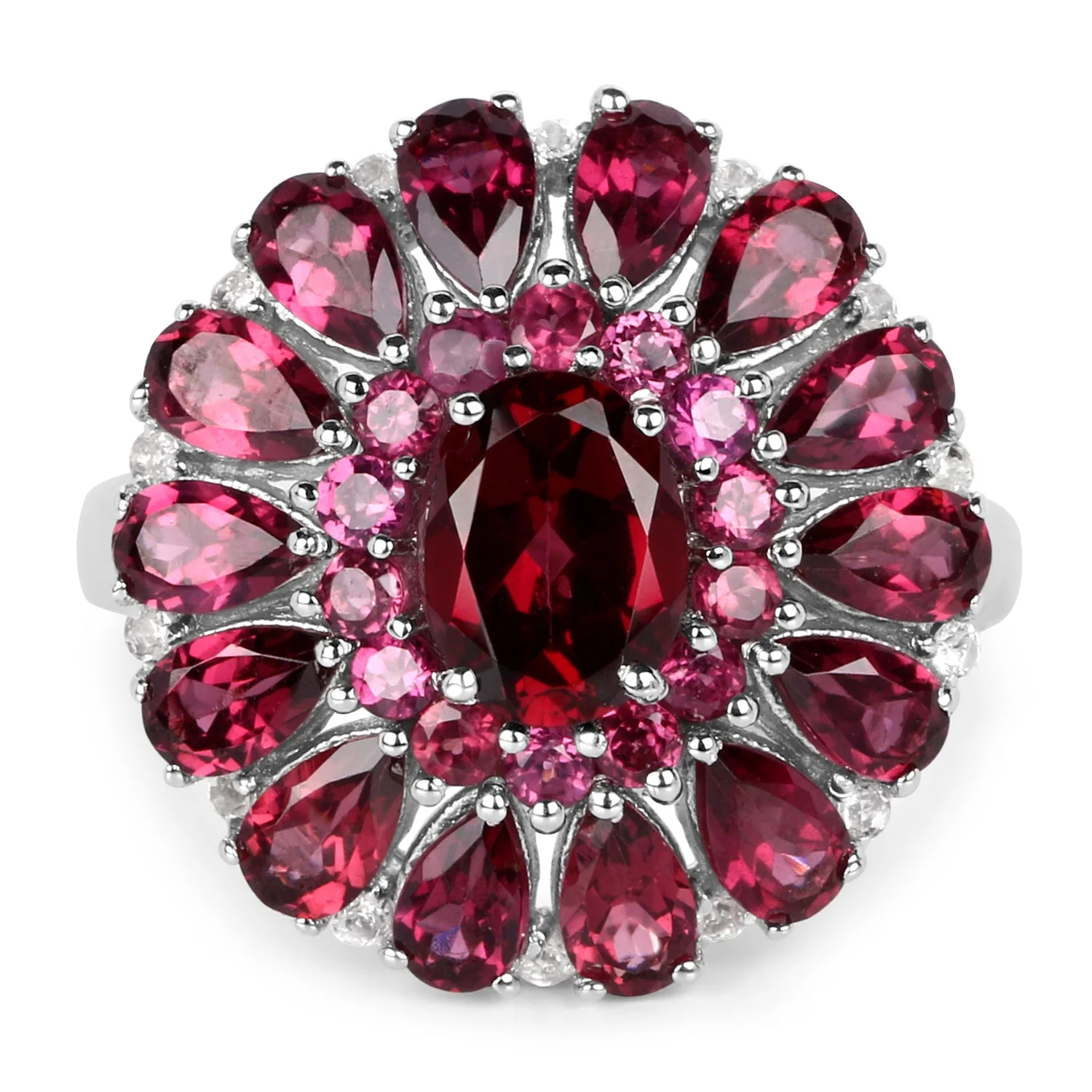 6.19 Carat Genuine Rhodolite and White Topaz .925 Sterling Silver Ring - Image 3