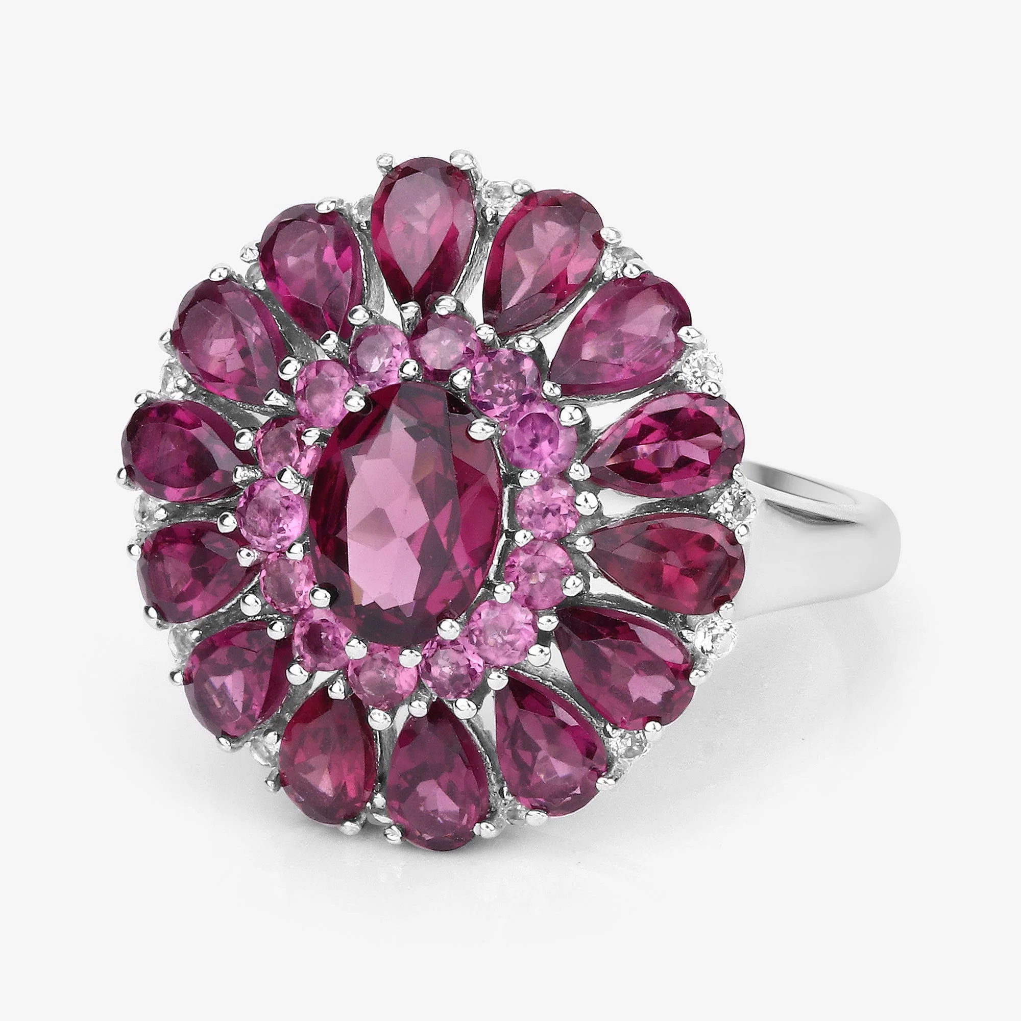6.19 Carat Genuine Rhodolite and White Topaz .925 Sterling Silver Ring - Image 4