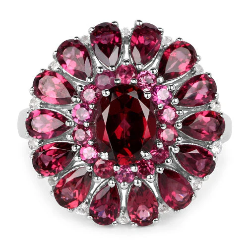 6.19 Carat Genuine Rhodolite and White Topaz .925 Sterling Silver Ring - Image 7