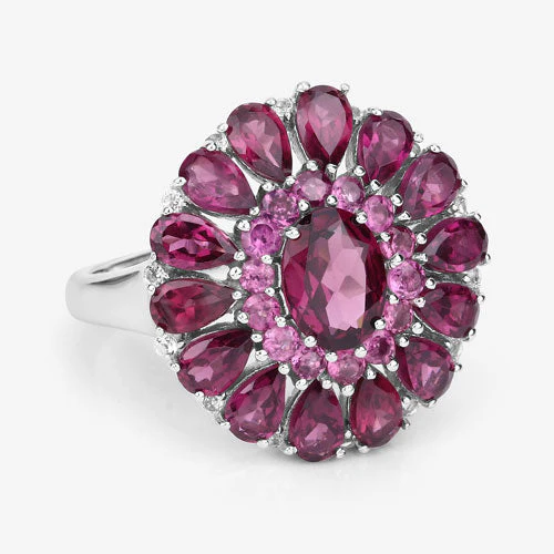 6.19 Carat Genuine Rhodolite and White Topaz .925 Sterling Silver Ring - Image 9