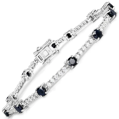 6.21 Carat Genuine Blue Sapphire and White Zircon .925 Sterling Silver Bracelet - Image 4