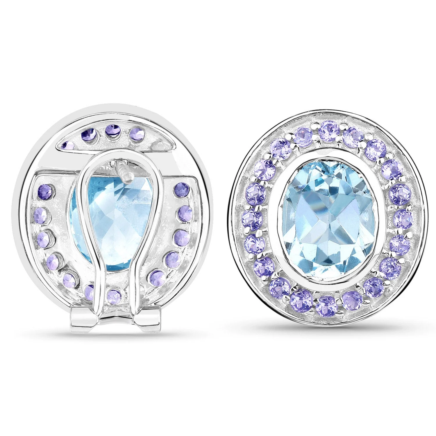 6.30 Carat Genuine Blue Topaz and Tanzanite .925 Sterling Silver Earrings - Image 3