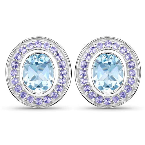 6.30 Carat Genuine Blue Topaz and Tanzanite .925 Sterling Silver Earrings - Image 4