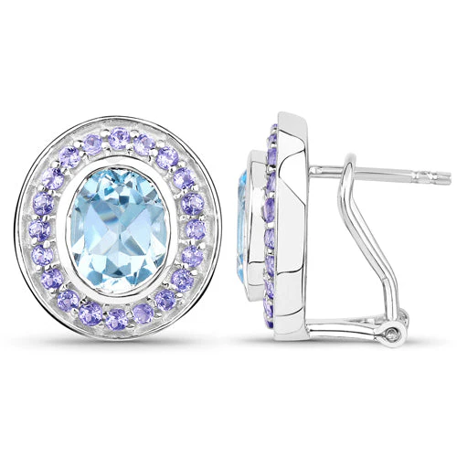 6.30 Carat Genuine Blue Topaz and Tanzanite .925 Sterling Silver Earrings - Image 5