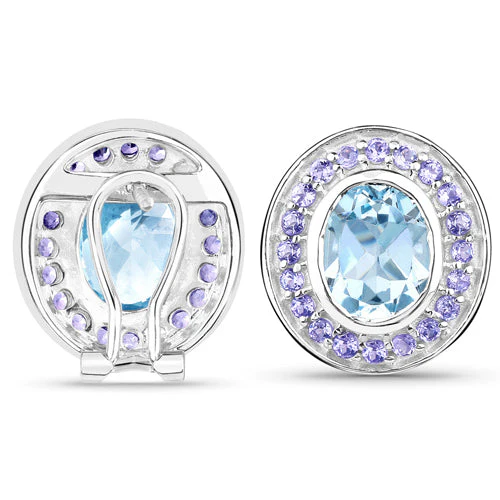 6.30 Carat Genuine Blue Topaz and Tanzanite .925 Sterling Silver Earrings - Image 6