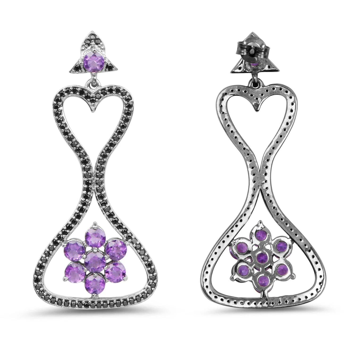 6.31 Carat Genuine Amethyst & Black Spinel .925 Sterling Silver Earrings - Image 3