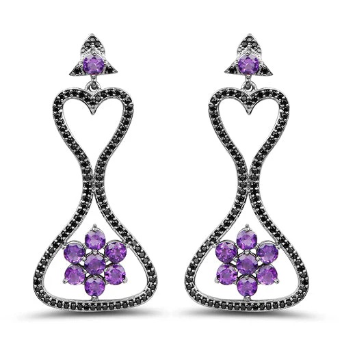 6.31 Carat Genuine Amethyst & Black Spinel .925 Sterling Silver Earrings - Image 6