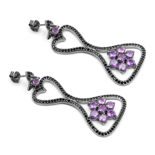 6.31 Carat Genuine Amethyst & Black Spinel .925 Sterling Silver Earrings - Image 8
