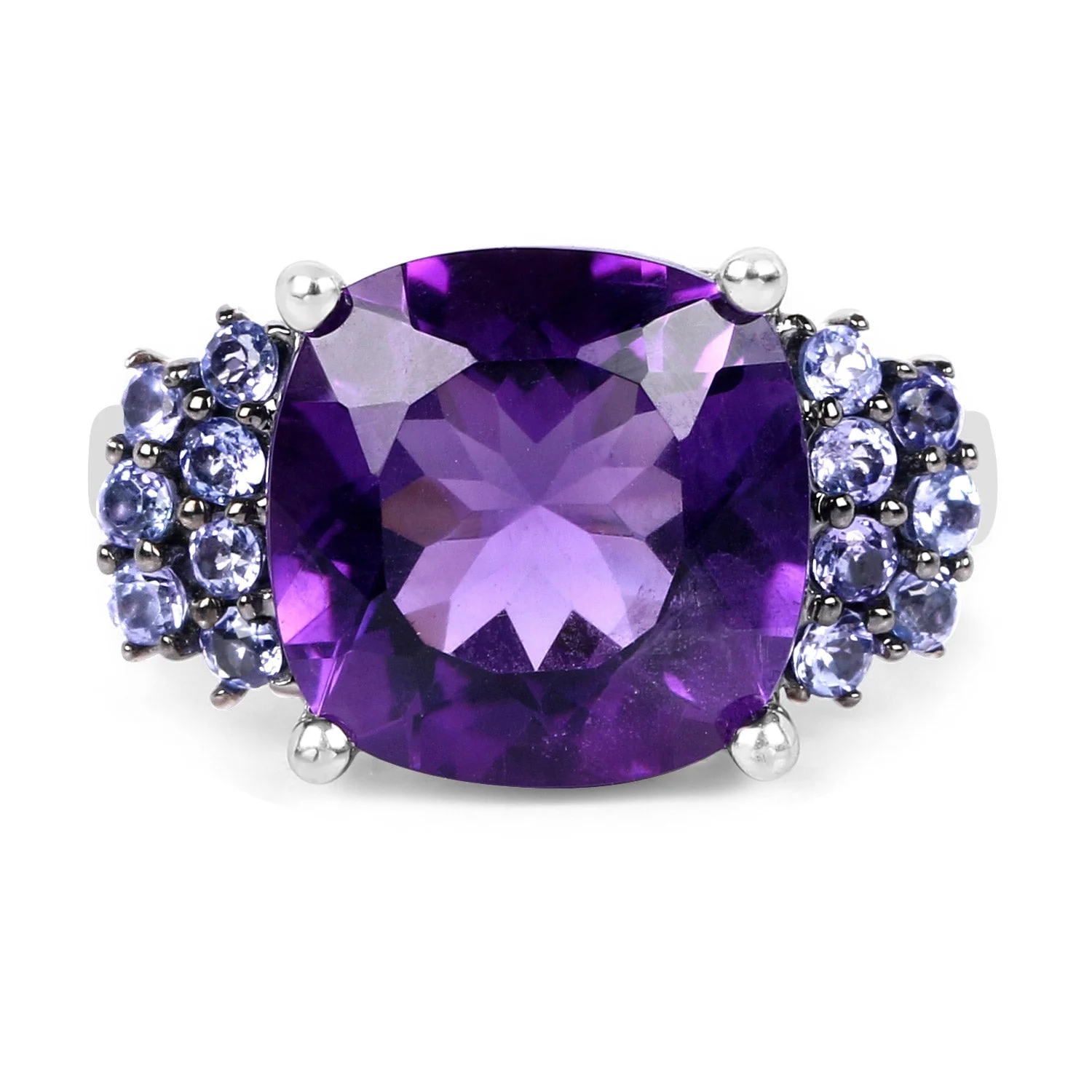6.34 Carat Genuine Amethyst and Tanzanite .925 Sterling Silver Ring - Image 5