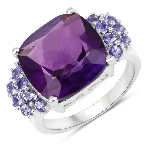 6.34 Carat Genuine Amethyst and Tanzanite .925 Sterling Silver Ring - Image 6