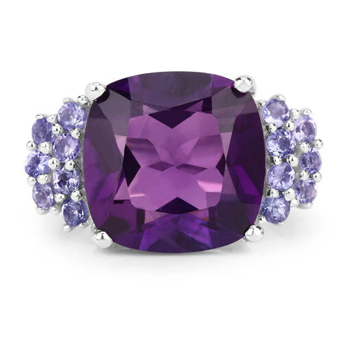6.34 Carat Genuine Amethyst and Tanzanite .925 Sterling Silver Ring - Image 8