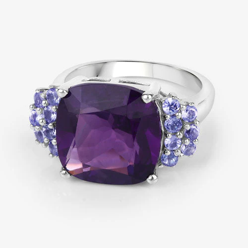 6.34 Carat Genuine Amethyst and Tanzanite .925 Sterling Silver Ring - Image 9