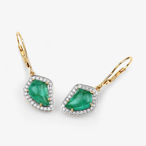 6.40 Carat Genuine Colombian Emerald and White Diamond 14K Yellow Gold Earrings - Image 7