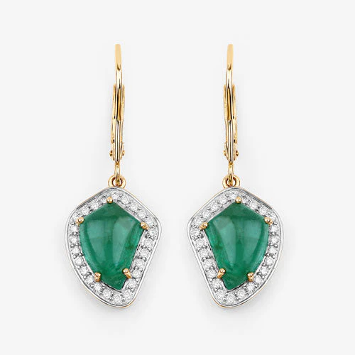 6.40 Carat Genuine Colombian Emerald and White Diamond 14K Yellow Gold Earrings - Image 9