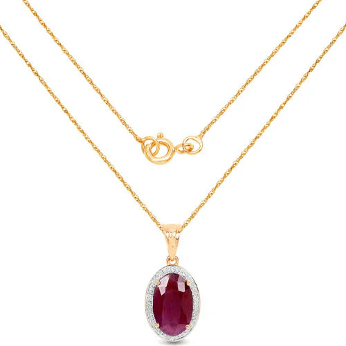 6.40 Carat Genuine Ruby and White Diamond 14K Yellow Gold Pendant - Image 4