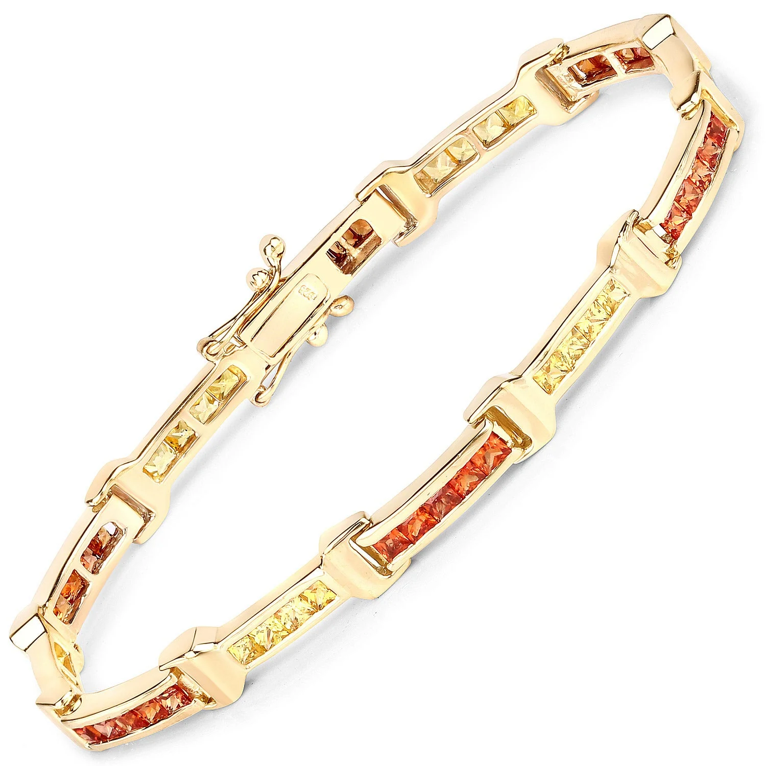 6.48 Carat Genuine Orange Sapphire and Yellow Sapphire .925 Sterling Silver Bracelet - Image 2
