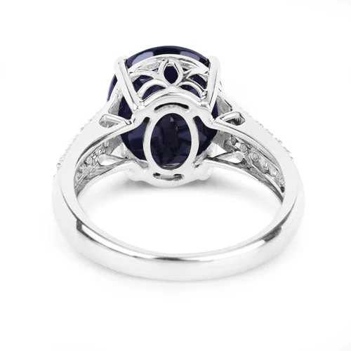 6.49 Carat Genuine Blue Sapphire and White Diamond 14K White Gold Ring - Image 7