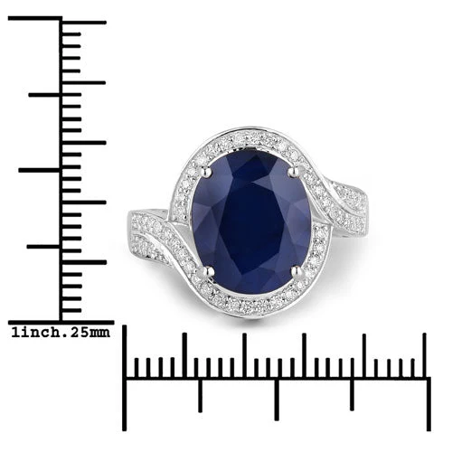 6.52 Carat Genuine Blue Sapphire and White Diamond 14K White Gold Ring - Image 3