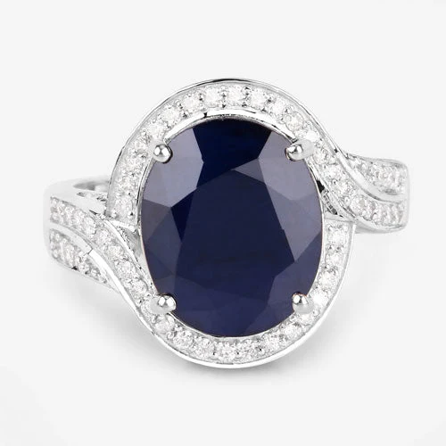 6.52 Carat Genuine Blue Sapphire and White Diamond 14K White Gold Ring - Image 8
