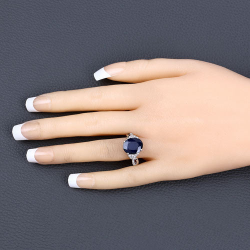 6.54 Carat Genuine Blue Sapphire and White Diamond 14K White Gold Ring - Image 5