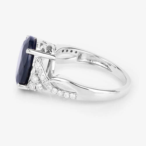 6.54 Carat Genuine Blue Sapphire and White Diamond 14K White Gold Ring - Image 6